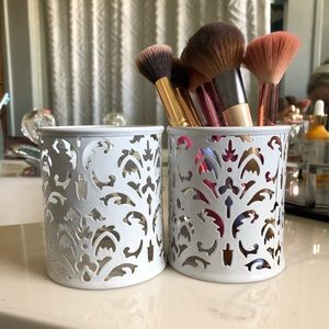 2 White Metal Pencil/Makeup Brush Holders